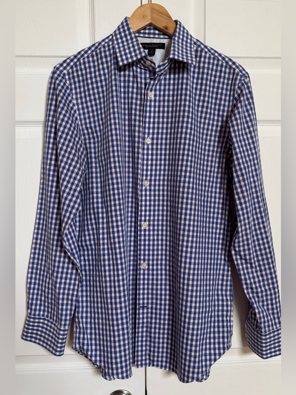 Banana Republic Slim Fit Blue Check Shirt M 15-15.5 Non Iron Cotton